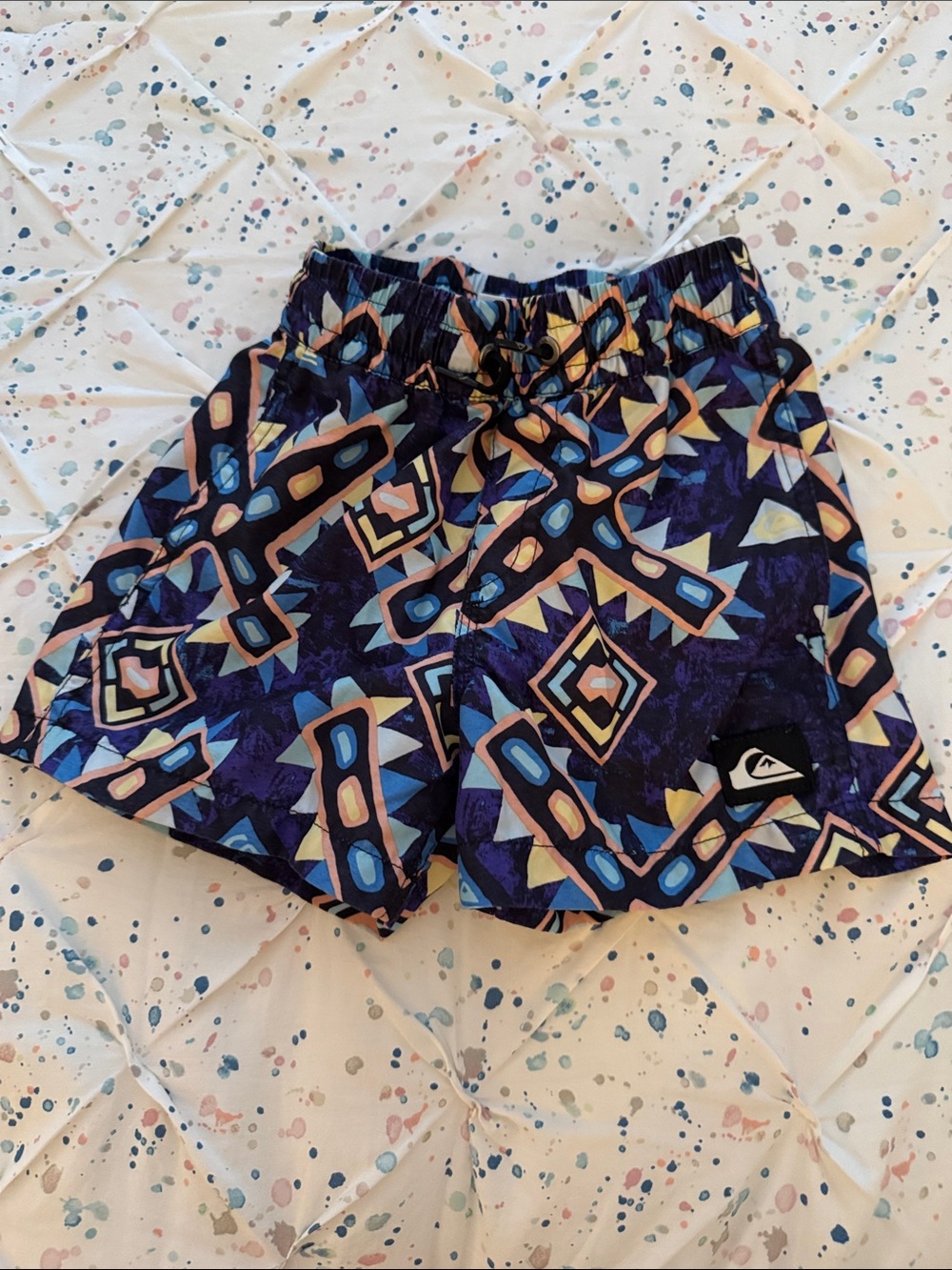 Quiksilver Navy and Purple Geo Print Swim Trunks